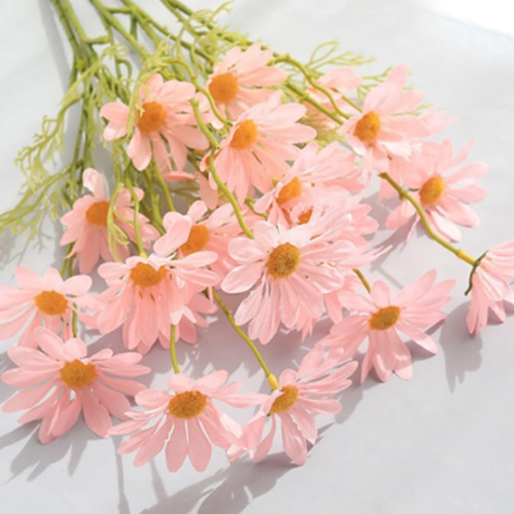 Artificial Flowers 10 Bundles Artificial Silk Daisy Fake Flowers UV Resistant Outdoor Fake Wildflowers with Stems Greenery Shrubs Plants Arrangements for Home Garden for Decoration (White and Pink)