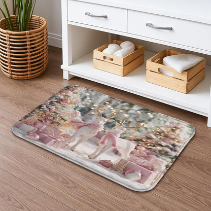 Floral Quick Dry Bath Mat, Elegant Peach Roses Design Non Slip Shower Mat, Spring Decorative Flannel Washable Bath Rugs for Bathroom Toilet Restroom 16x24 Inch
