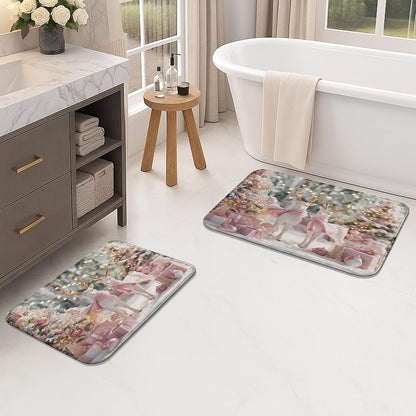 Floral Quick Dry Bath Mat, Elegant Peach Roses Design Non Slip Shower Mat, Spring Decorative Flannel Washable Bath Rugs for Bathroom Toilet Restroom 16x24 Inch