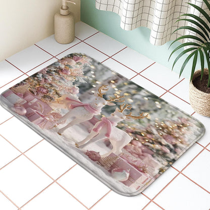 Floral Quick Dry Bath Mat, Elegant Peach Roses Design Non Slip Shower Mat, Spring Decorative Flannel Washable Bath Rugs for Bathroom Toilet Restroom 16x24 Inch