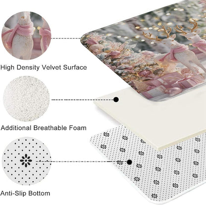 Floral Quick Dry Bath Mat, Elegant Peach Roses Design Non Slip Shower Mat, Spring Decorative Flannel Washable Bath Rugs for Bathroom Toilet Restroom 16x24 Inch