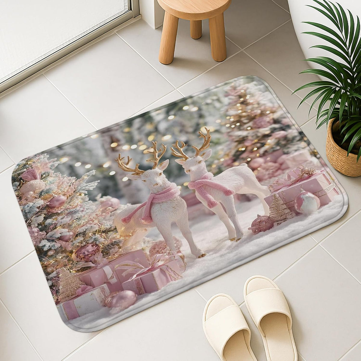 Floral Quick Dry Bath Mat, Elegant Peach Roses Design Non Slip Shower Mat, Spring Decorative Flannel Washable Bath Rugs for Bathroom Toilet Restroom 16x24 Inch