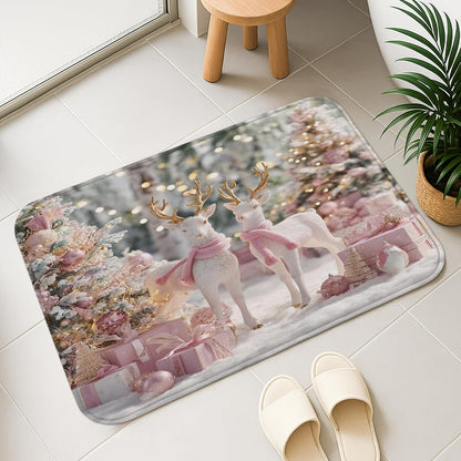 Floral Quick Dry Bath Mat, Elegant Peach Roses Design Non Slip Shower Mat, Spring Decorative Flannel Washable Bath Rugs for Bathroom Toilet Restroom 16x24 Inch