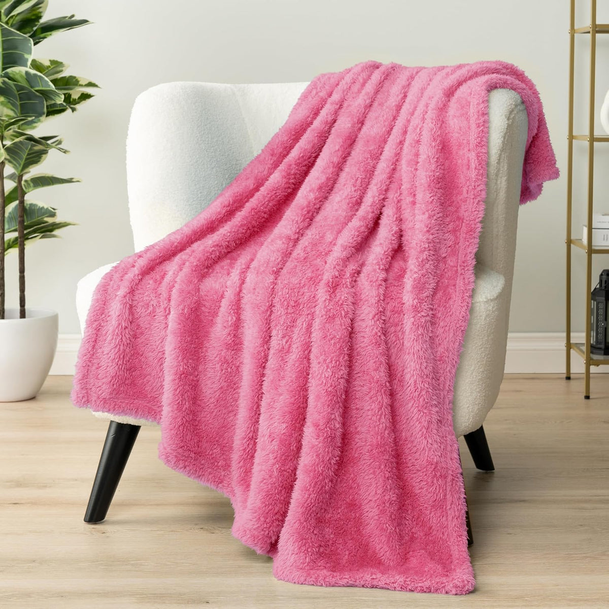 Sherpa Throw Blanket for Couch Sofa Bed, Bright Hot Pink 50x60