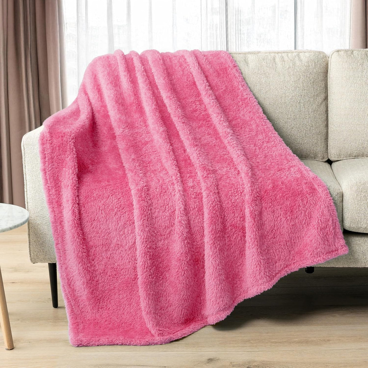 Sherpa Throw Blanket for Couch Sofa Bed, Bright Hot Pink 50x60