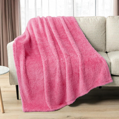 Sherpa Throw Blanket for Couch Sofa Bed, Bright Hot Pink 50x60