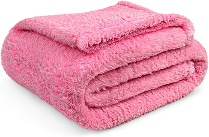 Sherpa Throw Blanket for Couch Sofa Bed, Bright Hot Pink 50x60