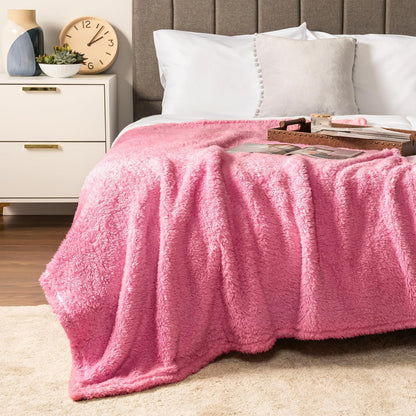 Sherpa Throw Blanket for Couch Sofa Bed, Bright Hot Pink 50x60