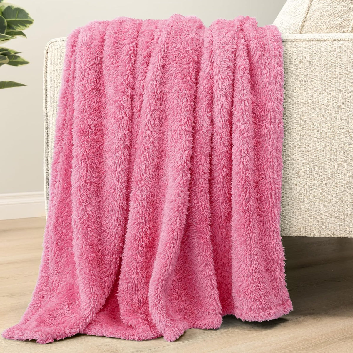 Sherpa Throw Blanket for Couch Sofa Bed, Bright Hot Pink 50x60