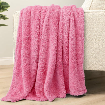 Sherpa Throw Blanket for Couch Sofa Bed, Bright Hot Pink 50x60