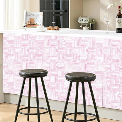 Modern Peel and Stick Wallpaper Boho Pink and White Contact Paper 17.3"x480" Geometric Abstract Wall Paper Removable Self Adhesive Wallpaper for Bedroom Bathroom Cabinet Decor Vinyl