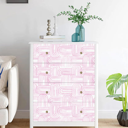Modern Peel and Stick Wallpaper Boho Pink and White Contact Paper 17.3"x480" Geometric Abstract Wall Paper Removable Self Adhesive Wallpaper for Bedroom Bathroom Cabinet Decor Vinyl