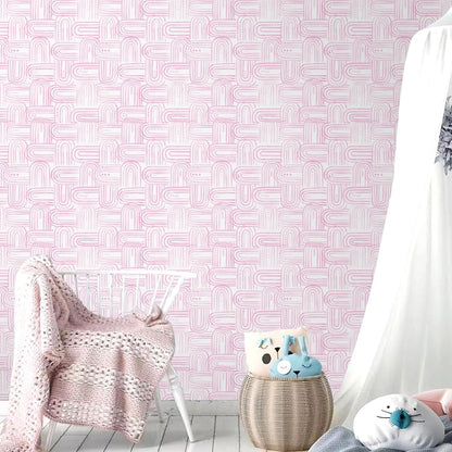 Modern Peel and Stick Wallpaper Boho Pink and White Contact Paper 17.3"x480" Geometric Abstract Wall Paper Removable Self Adhesive Wallpaper for Bedroom Bathroom Cabinet Decor Vinyl