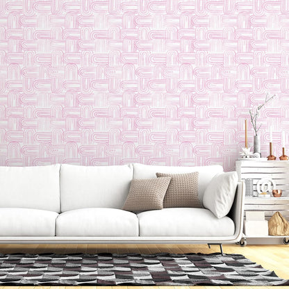 Modern Peel and Stick Wallpaper Boho Pink and White Contact Paper 17.3"x480" Geometric Abstract Wall Paper Removable Self Adhesive Wallpaper for Bedroom Bathroom Cabinet Decor Vinyl
