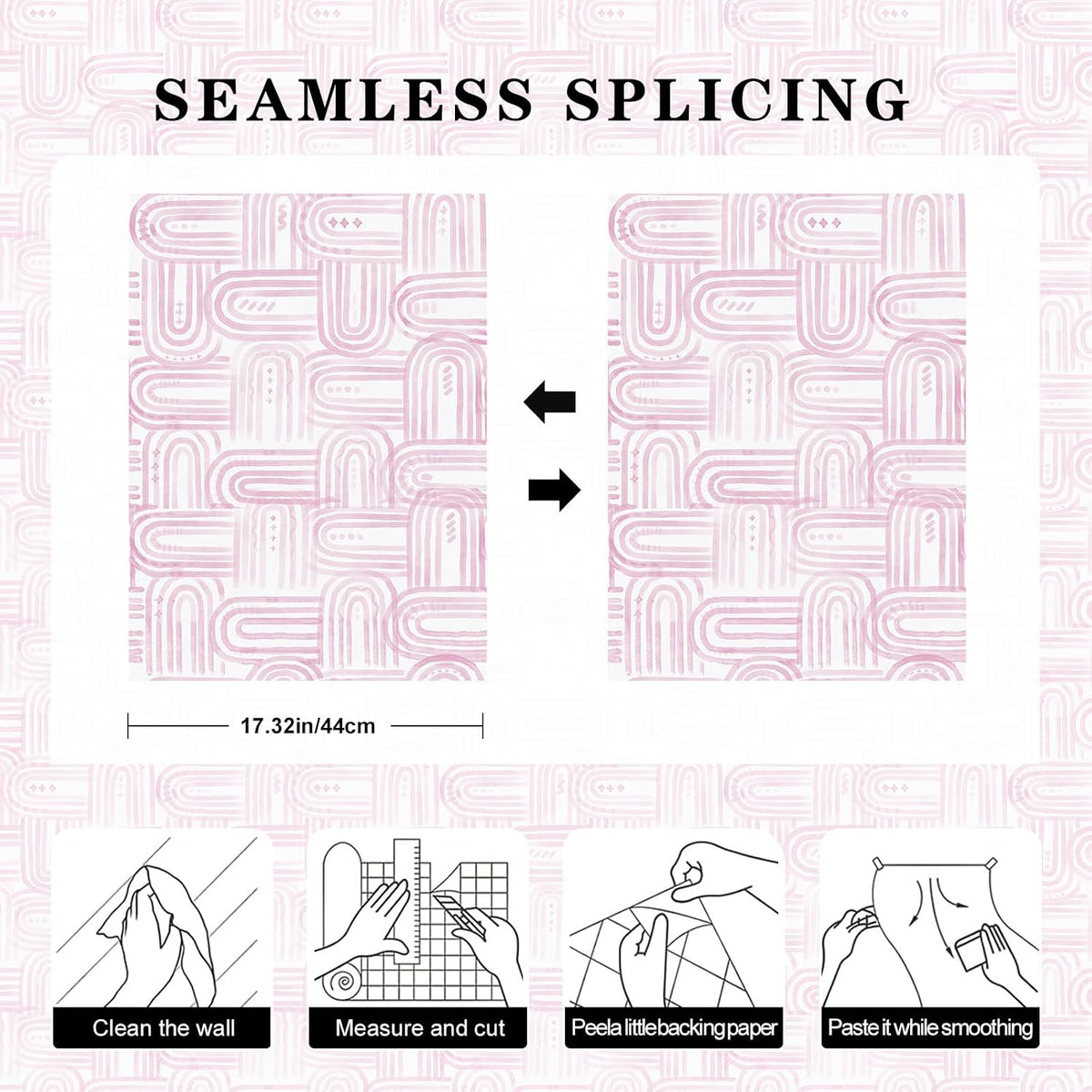 Modern Peel and Stick Wallpaper Boho Pink and White Contact Paper 17.3"x480" Geometric Abstract Wall Paper Removable Self Adhesive Wallpaper for Bedroom Bathroom Cabinet Decor Vinyl