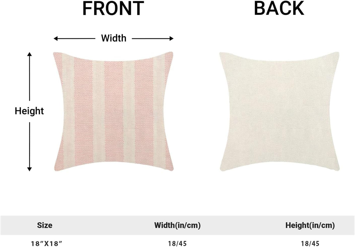 Boho Pillow Covers 18x18 Set of 2 Pink Stripes Throw Pillow Covers Outdoor Decoration Bohemian Style Modern Abstract Decorative Pillowcase Farmhouse Linen Cushion Cover for Home Couch Sofa