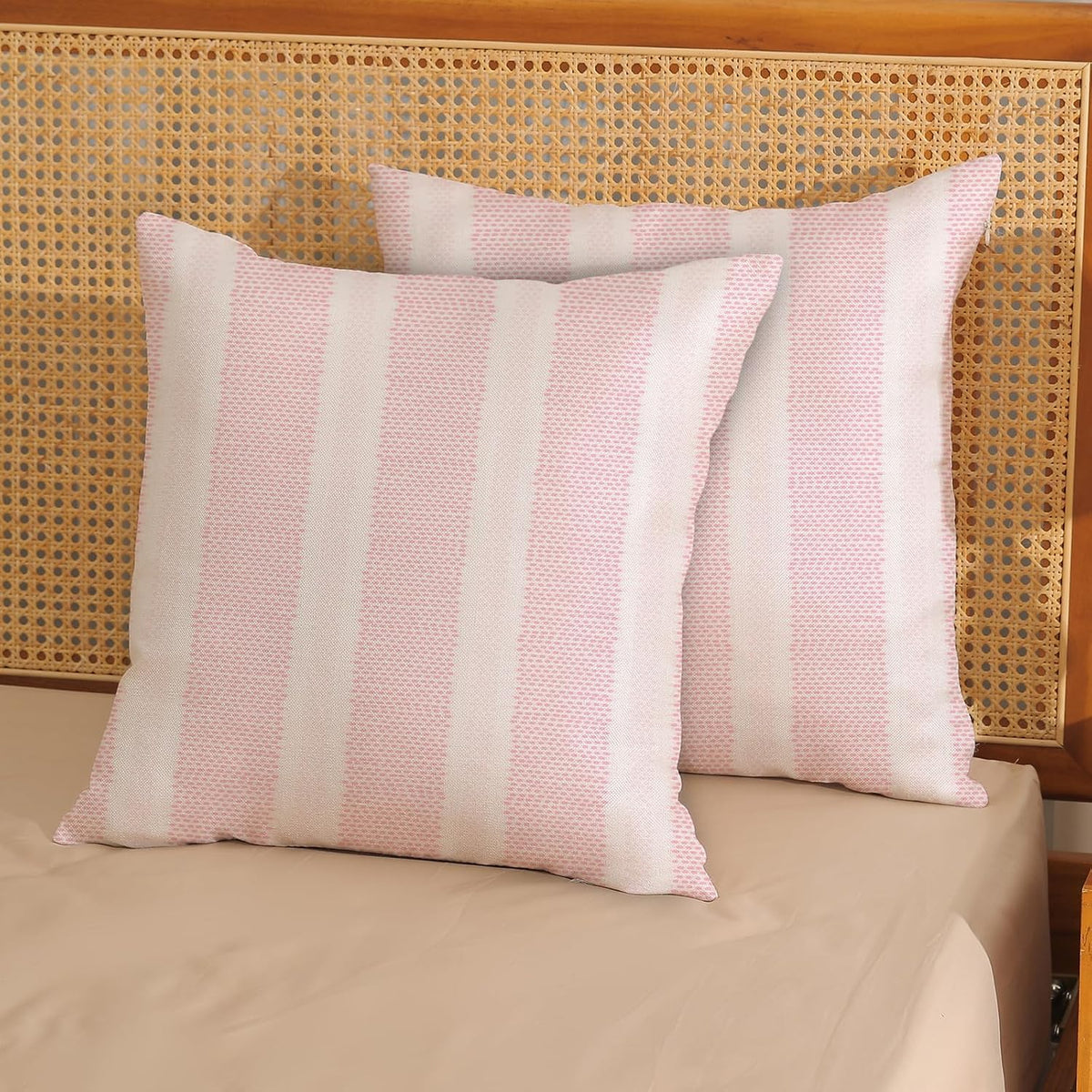 Boho Pillow Covers 18x18 Set of 2 Pink Stripes Throw Pillow Covers Outdoor Decoration Bohemian Style Modern Abstract Decorative Pillowcase Farmhouse Linen Cushion Cover for Home Couch Sofa