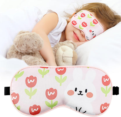 Cute Bunny Sleeping Eye Mask - Funny Pink Rabbit Eyes Mask with Adjustable Strap, Soft Lightweight Cartoon Animal Eye Cover for Night Sleep Travel Airplane Home Sleepover Party Gift Supplies