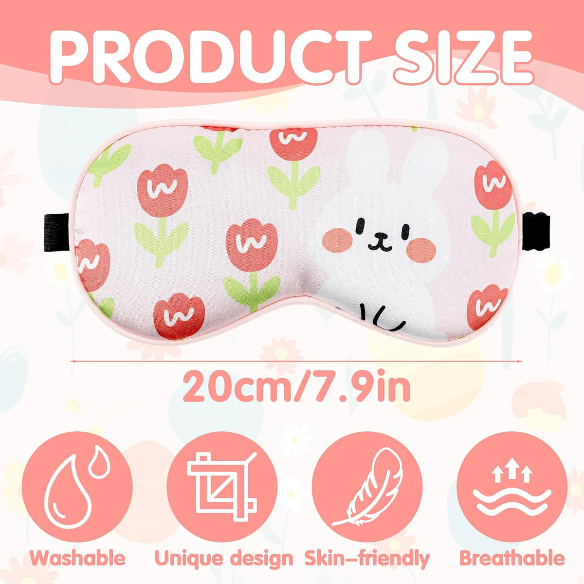 Cute Bunny Sleeping Eye Mask - Funny Pink Rabbit Eyes Mask with Adjustable Strap, Soft Lightweight Cartoon Animal Eye Cover for Night Sleep Travel Airplane Home Sleepover Party Gift Supplies
