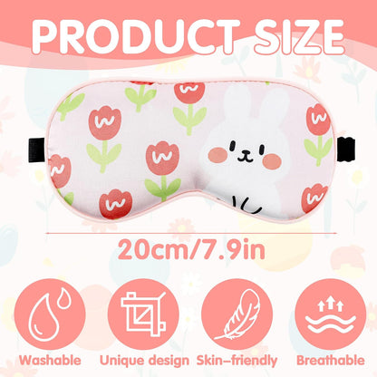 Cute Bunny Sleeping Eye Mask - Funny Pink Rabbit Eyes Mask with Adjustable Strap, Soft Lightweight Cartoon Animal Eye Cover for Night Sleep Travel Airplane Home Sleepover Party Gift Supplies