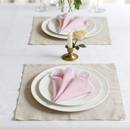 Scallop Linen Napkins Set of 8-Linen Blended Napkins,Pink and White Dinner Napkins Cloth 17 Inch - Giselle Scallop Edge, Handcrafted and Machine Washable - Easter, Spring