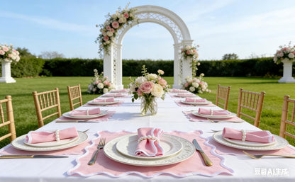 Scallop Linen Napkins Set of 8-Linen Blended Napkins,Pink and White Dinner Napkins Cloth 17 Inch - Giselle Scallop Edge, Handcrafted and Machine Washable - Easter, Spring