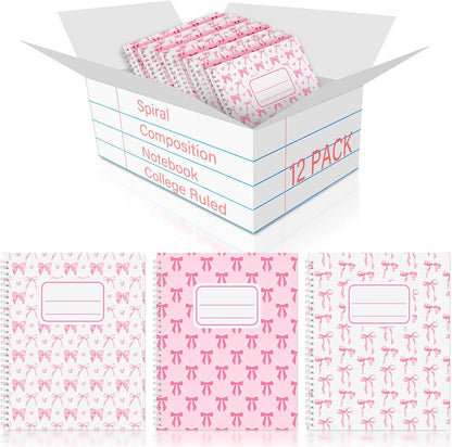 12 Pack Pink Bow Composition Notebooks 9-3/4 x 7-1/2 Inch 100 Pages