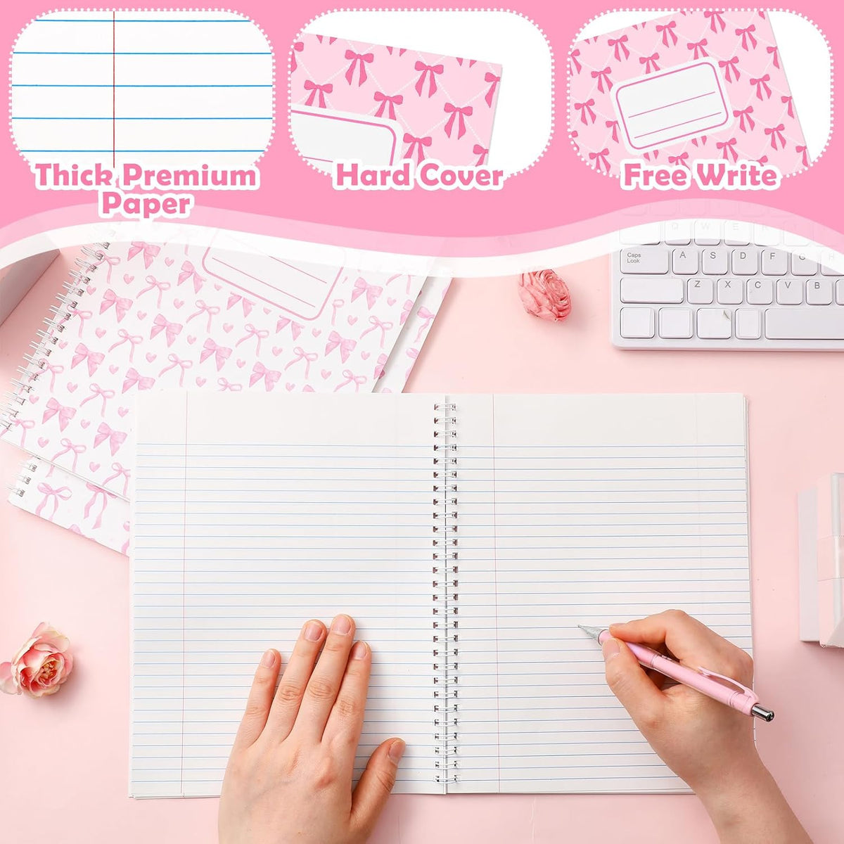 12 Pack Pink Bow Composition Notebooks 9-3/4 x 7-1/2 Inch 100 Pages