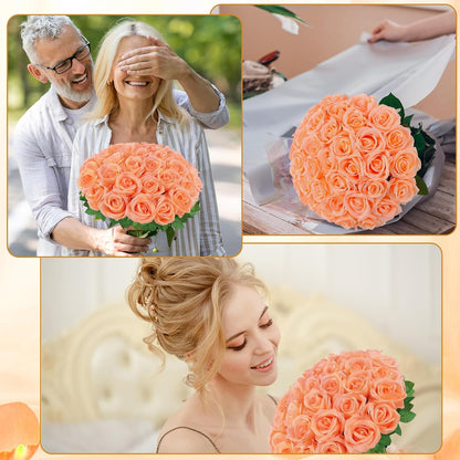36 Pcs Peach Pink Artificial Roses with Long Stems