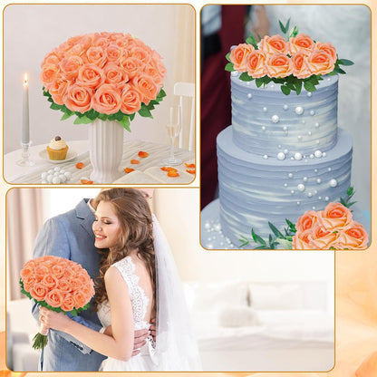 36 Pcs Peach Pink Artificial Roses with Long Stems