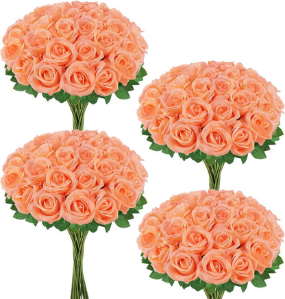 36 Pcs Peach Pink Artificial Roses with Long Stems