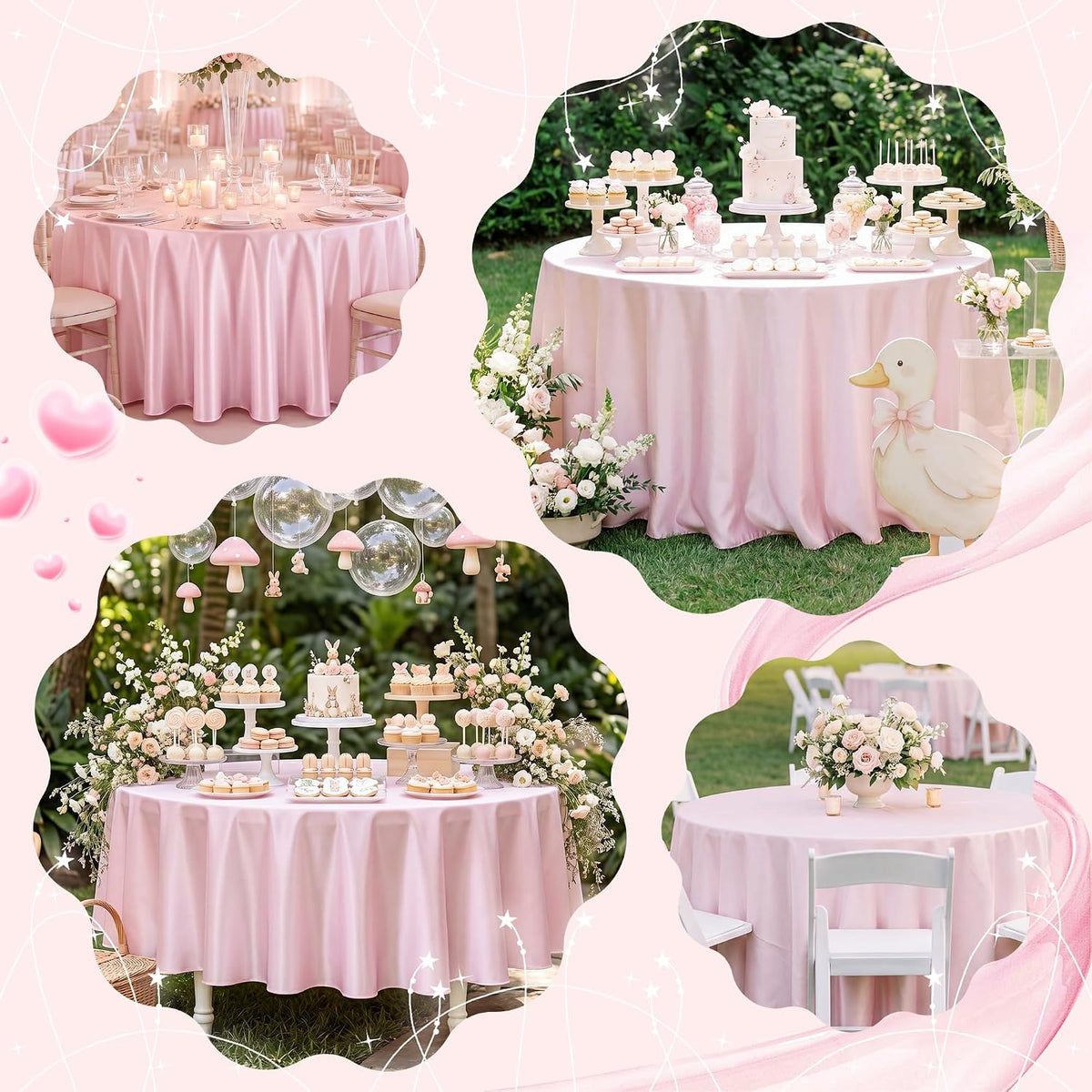 120 Inch Light Pink Round Satin Tablecloth Overlay Seamless Table Cover