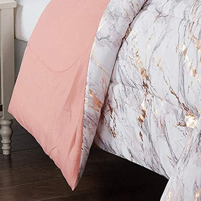 Marble Comforter Set, Full/Queen, Rose Gold