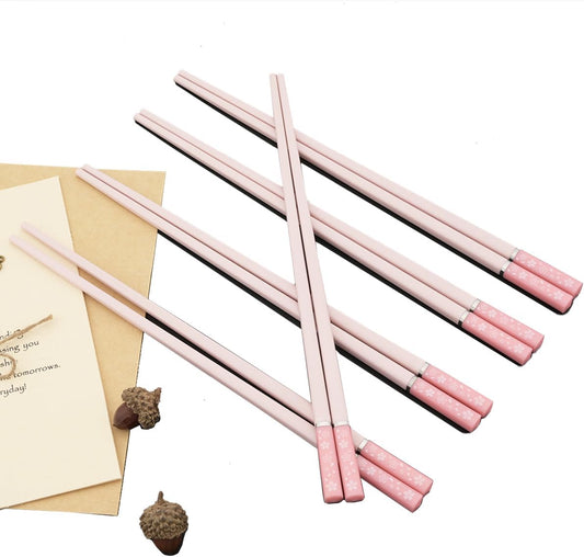 5 Pairs Alloy Chopsticks, 9.6inch Fiberglass Chopsticks Set Non-Slip Japanese Chinese Korean Chopsticks for Sushi, Pasta, Dinner, Dishwasher Safe - Pink Sakura
