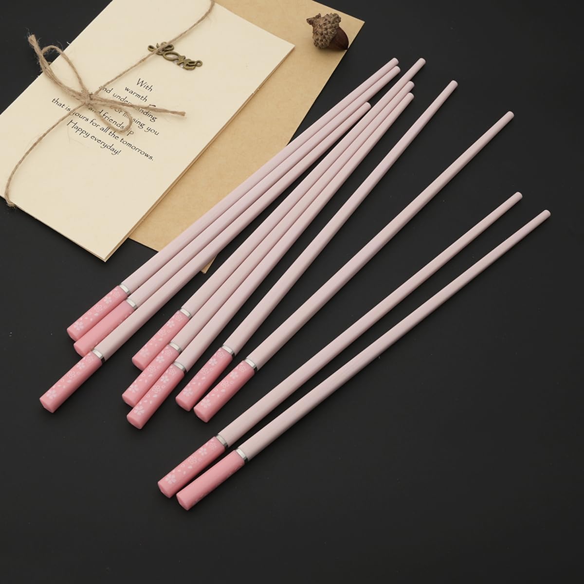 5 Pairs Alloy Chopsticks, 9.6inch Fiberglass Chopsticks Set Non-Slip Japanese Chinese Korean Chopsticks for Sushi, Pasta, Dinner, Dishwasher Safe - Pink Sakura