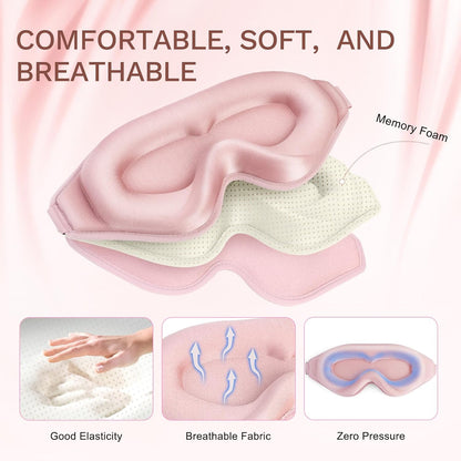 99% Fully Block Out Light Eye Sleep Mask, 3D Deep Contoured Eyes Cover Zero Pressure, Long Lash Extension Eyes Mask with Adjustable Straps for Sleeping Travel Home Nap Rest Women Men (Pink)
