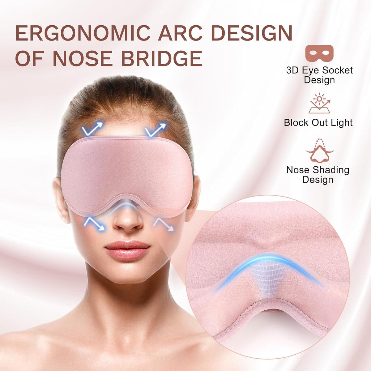 99% Fully Block Out Light Eye Sleep Mask, 3D Deep Contoured Eyes Cover Zero Pressure, Long Lash Extension Eyes Mask with Adjustable Straps for Sleeping Travel Home Nap Rest Women Men (Pink)