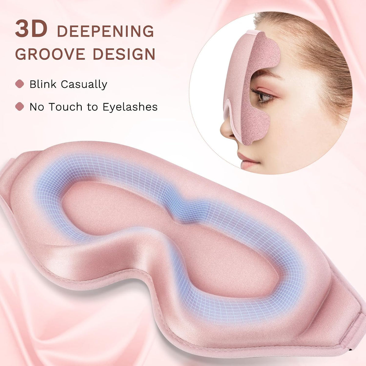 99% Fully Block Out Light Eye Sleep Mask, 3D Deep Contoured Eyes Cover Zero Pressure, Long Lash Extension Eyes Mask with Adjustable Straps for Sleeping Travel Home Nap Rest Women Men (Pink)