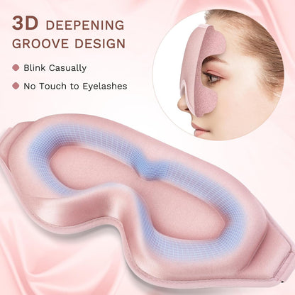 99% Fully Block Out Light Eye Sleep Mask, 3D Deep Contoured Eyes Cover Zero Pressure, Long Lash Extension Eyes Mask with Adjustable Straps for Sleeping Travel Home Nap Rest Women Men (Pink)