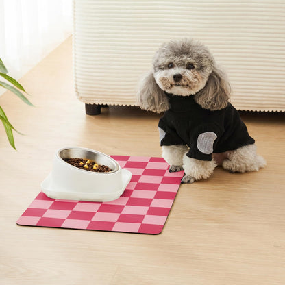 Checkered Dog Feeding Mat, Absorbent Mats for Dog Food and Water Bowl, Dispenser, Aesthetic Hot Pink Cute Checkerboard Pet Placemat for Dogs, Cats, Puppy Accessories (Coral, 12 x 19)