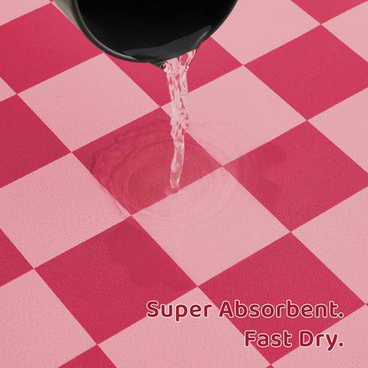 Checkered Dog Feeding Mat, Absorbent Mats for Dog Food and Water Bowl, Dispenser, Aesthetic Hot Pink Cute Checkerboard Pet Placemat for Dogs, Cats, Puppy Accessories (Coral, 12 x 19)