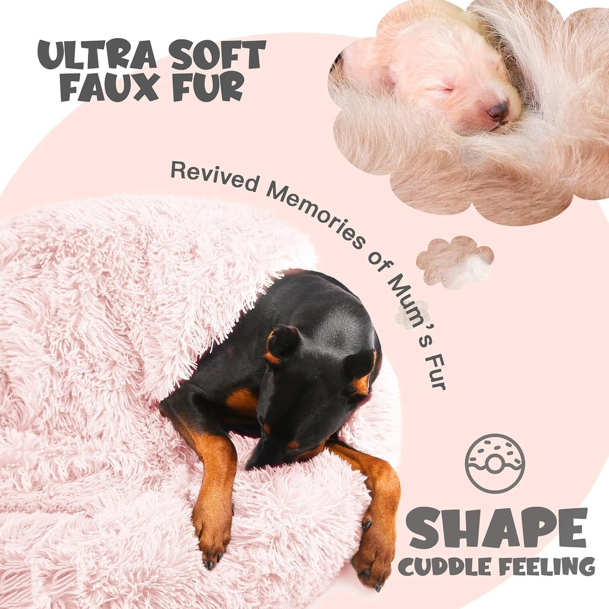 Himax 35in Covered Large Dog Bed with Blanket Attached Calming Burrow Pink