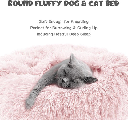 Himax 35in Covered Large Dog Bed with Blanket Attached Calming Burrow Pink