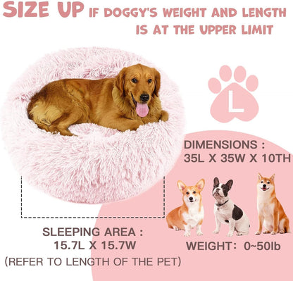 Himax 35in Covered Large Dog Bed with Blanket Attached Calming Burrow Pink