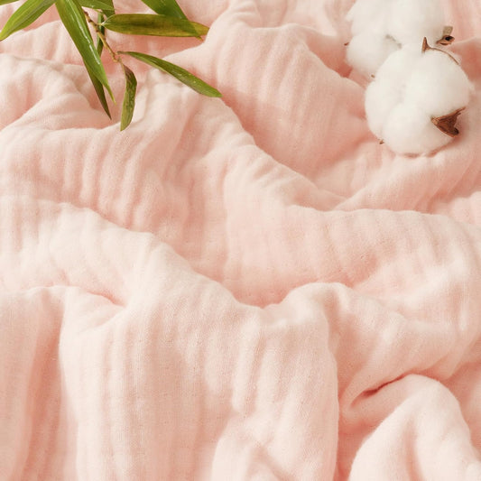 Cooling Muslin Blanket King Size, Lightweight Gauze Blanket for Adults, 60% Organic Rayon Derived from Bamboo & 40% Cotton for Summer, 4-Layer Soft Breathable for Hot Sleepers, 108"x90", Pink Rose