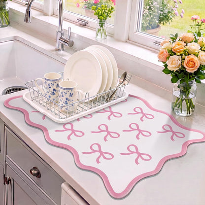 Pink Bow Scalloped Coffee Mat Pink Coffee Bar Kitchen Accessories