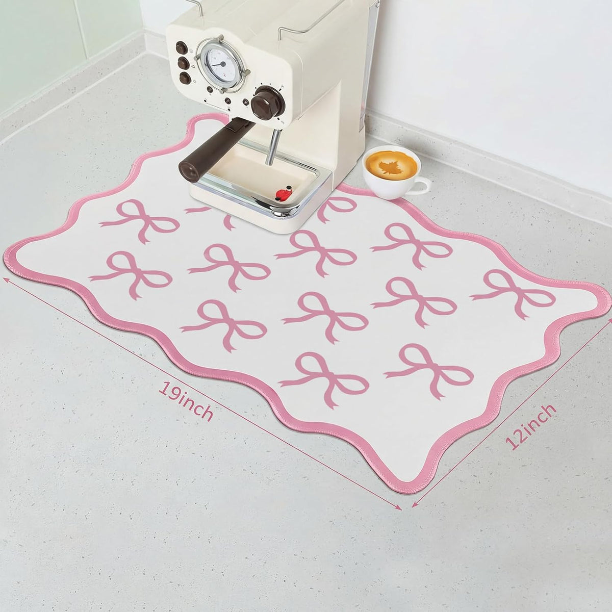 Pink Bow Scalloped Coffee Mat Pink Coffee Bar Kitchen Accessories