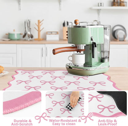 Pink Bow Scalloped Coffee Mat Pink Coffee Bar Kitchen Accessories