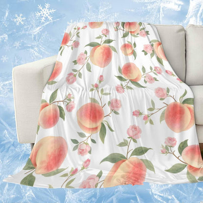 Cooling Blanket for Hot Sleepers, Peach Lightweight Breathable Summer Blanket, Spring Floral Green Leaf Botanical Pink Fruit Double-Side Cool Throw Blankets for Sleeping Travel, 50"x60"