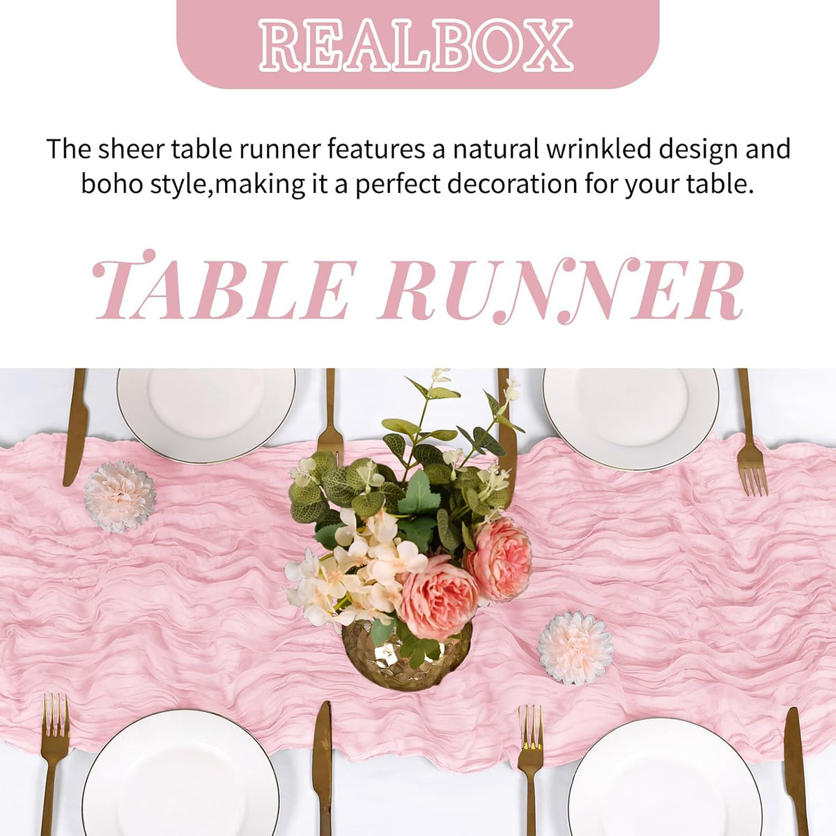 6 Pack Light Pink Cheesecloth Table Runner 17x108 Inch Semi Sheer Boho Gauze Cheese Cloth Fabric Table Runners Table Decor for Wedding Party Baby Shower Birthday Home Decor Garden Farmhouse